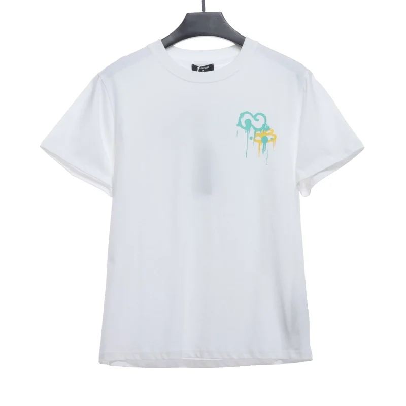 Green and yellow logo fluid graffiti print short sleeve