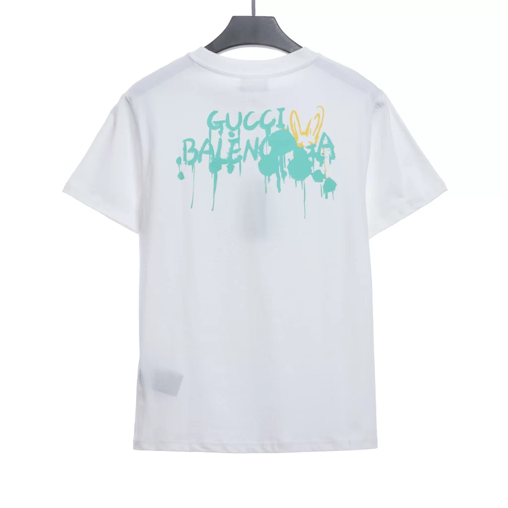 Green and yellow logo fluid graffiti print short sleeve