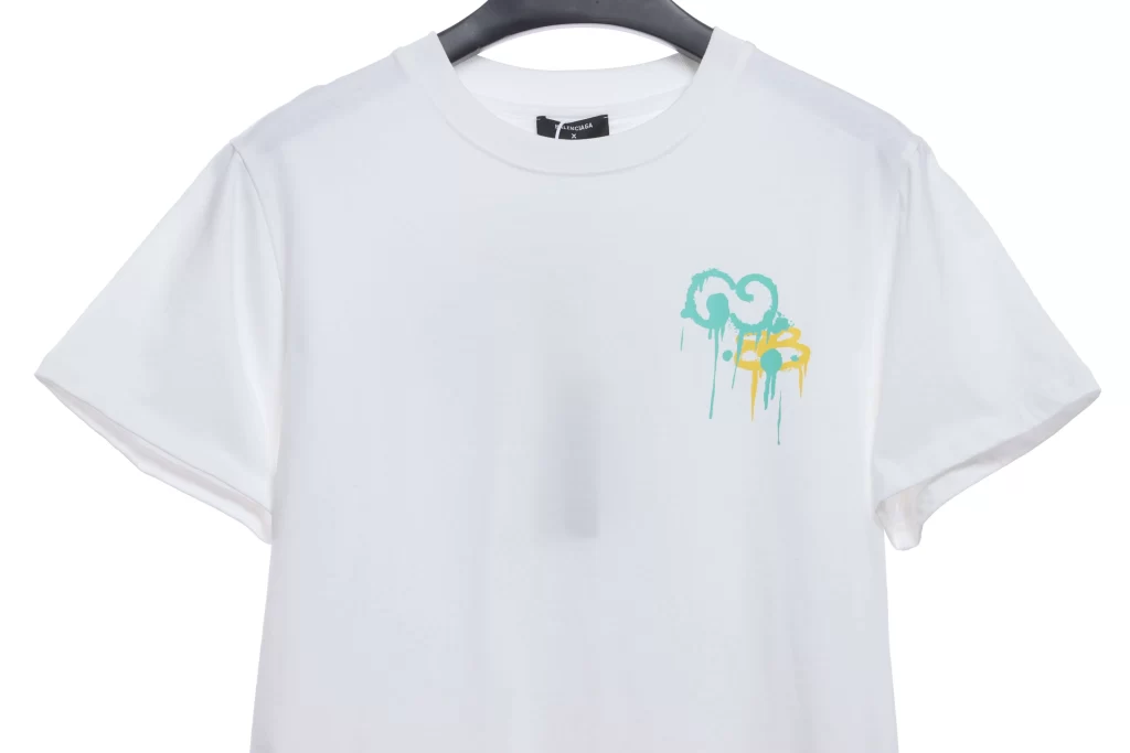 Green and yellow logo fluid graffiti print short sleeve