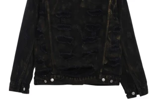 Mud dyed full print ripped denim jacket Replica