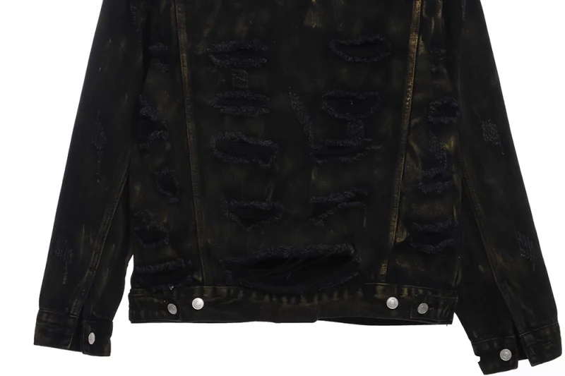 Mud dyed full print ripped denim jacket Replica