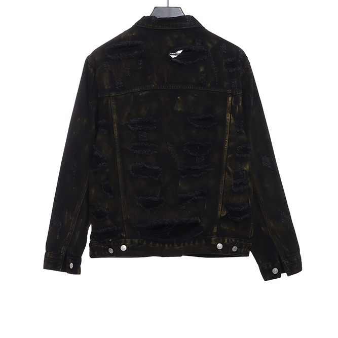 Mud dyed full print ripped denim jacket Replica