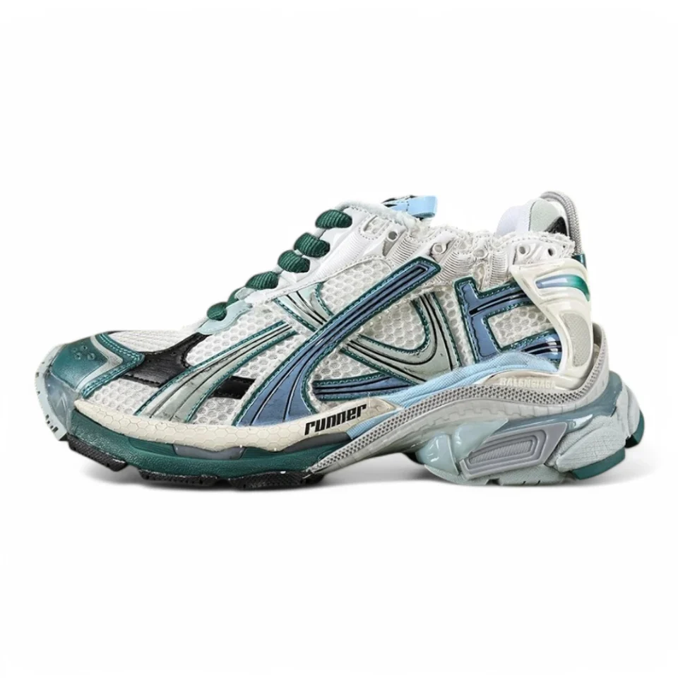 Runner Sneaker White Green Blue