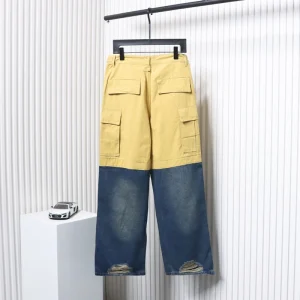 Spliced ​​Wide-Leg Distressed Jeans