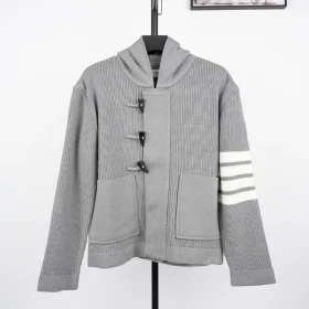 Wool Half Cardigan Stitch Hooded Duffle Jacket