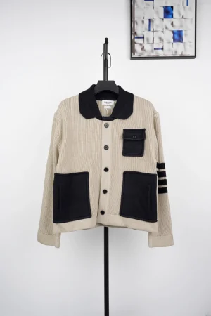 Wool Half Two-Toned Ribbed Cardigan