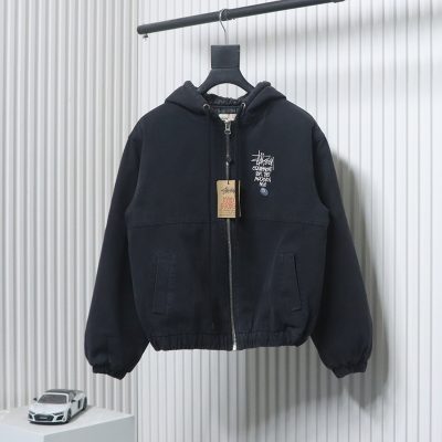 Stussy Distressed Black 8 Hooded Jacket