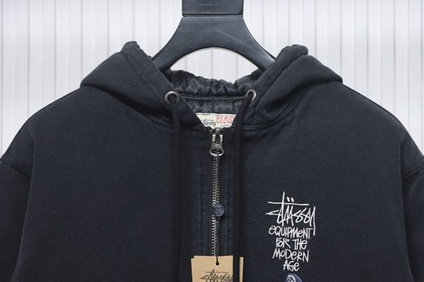 Stussy Distressed Black 8 Hooded Jacket