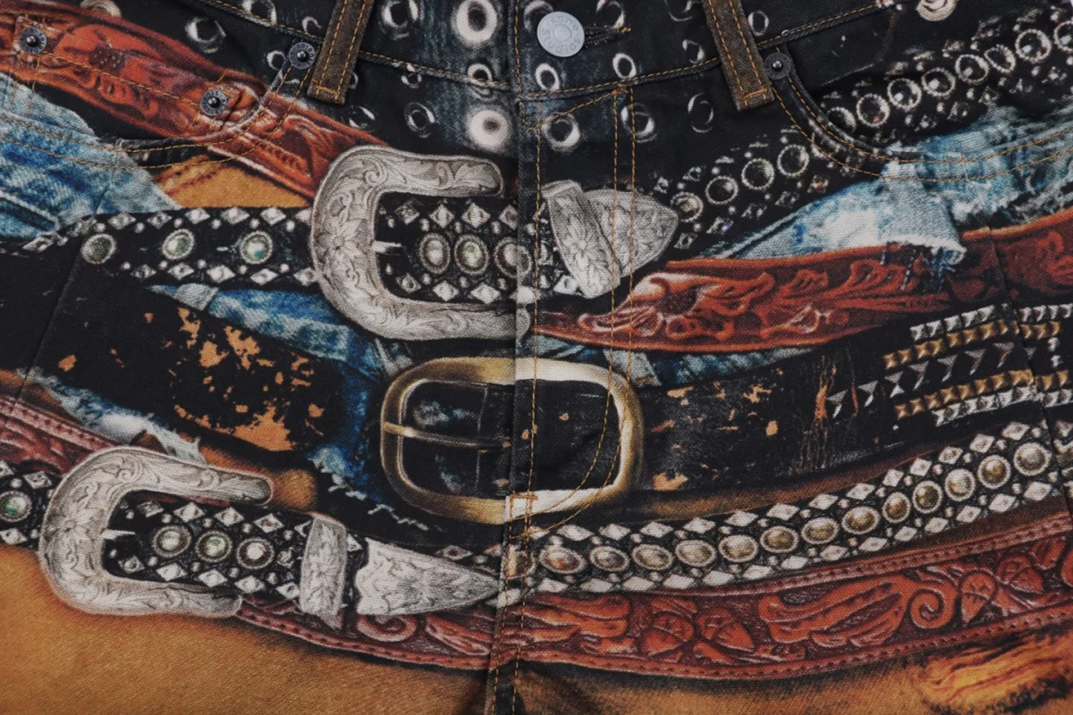 Acne Studios Multi-Belt Pattern Denim Jeans