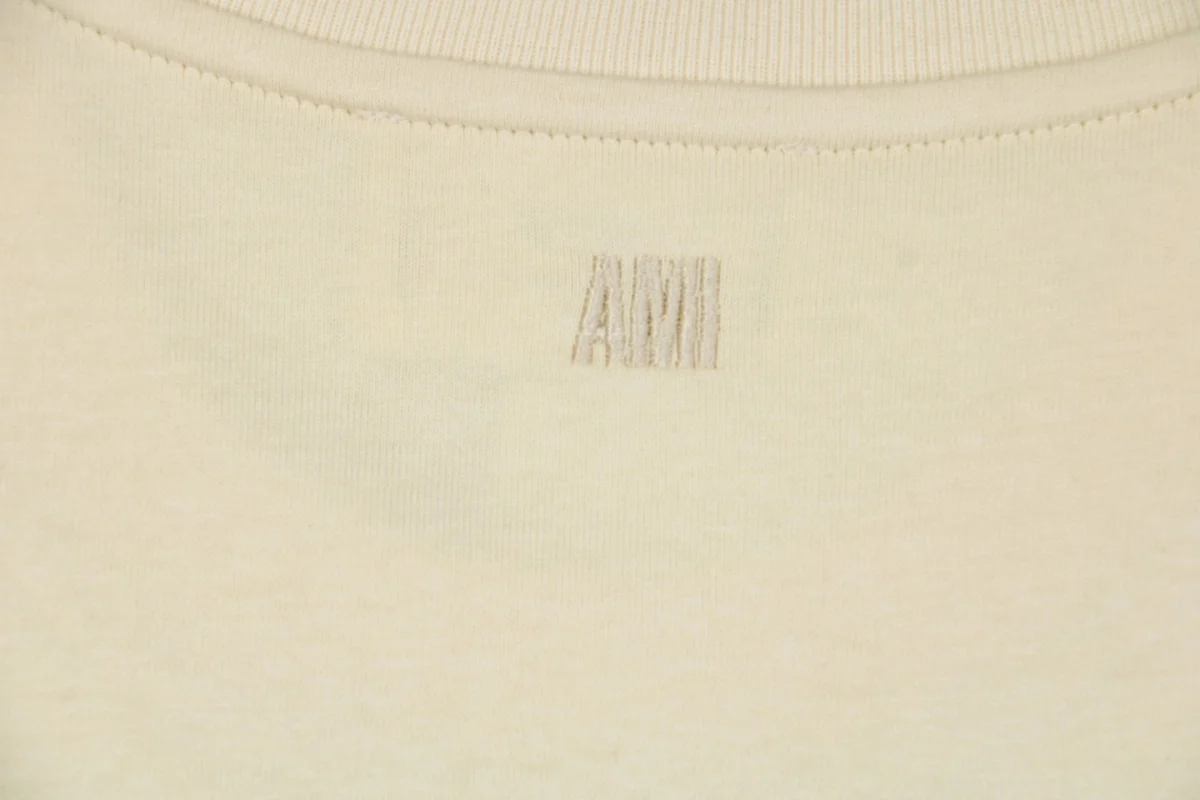 Ami Heart Logo Embossed Short-Sleeve T-Shirt Beige