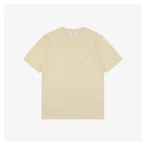 Ami Heart Logo Embossed Short-Sleeve T-Shirt Beige