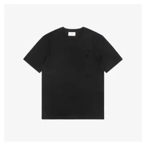 Ami Heart Logo Embossed Short-Sleeve T-Shirt Black