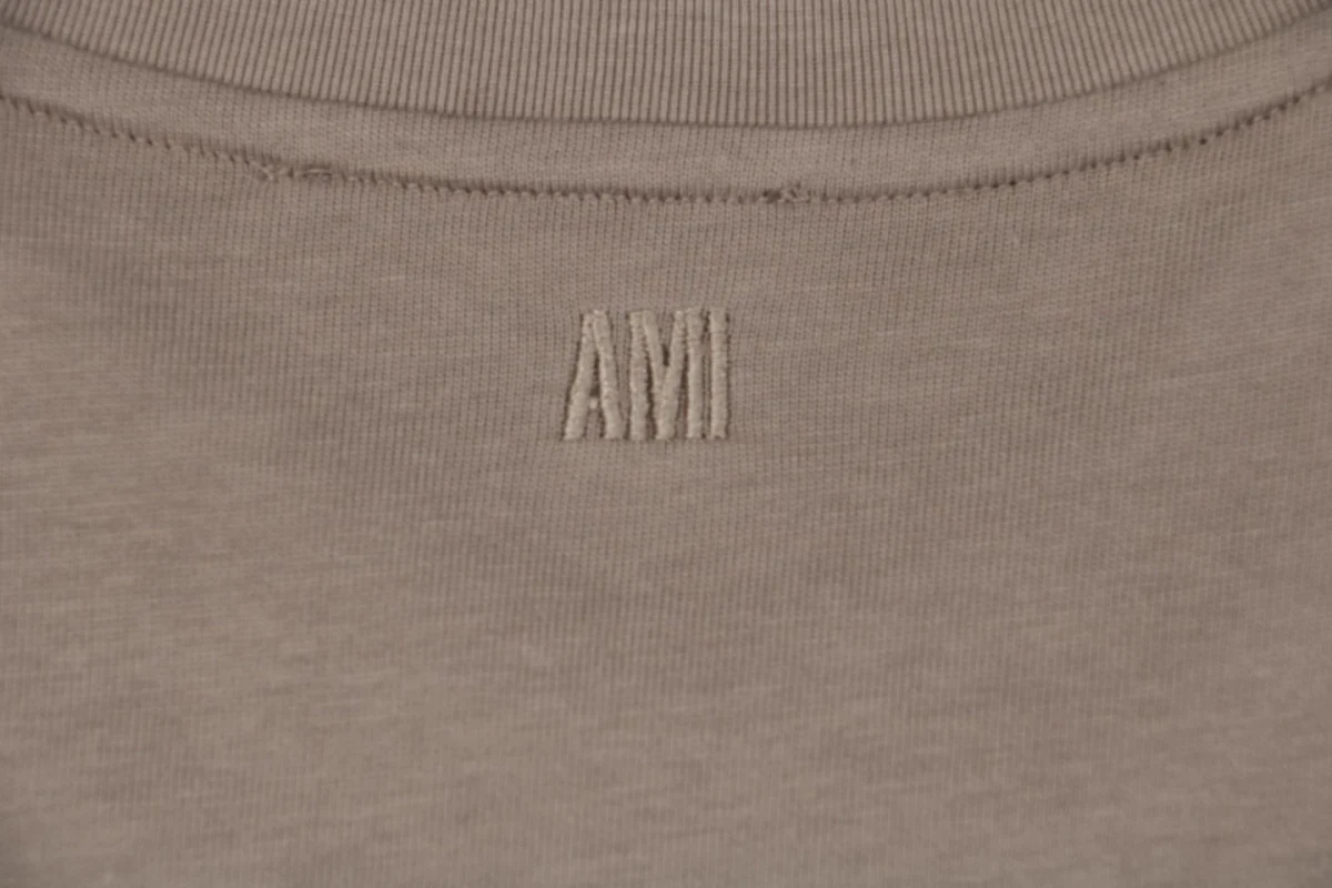 Ami Heart Logo Embossed T-Shirt Khaki