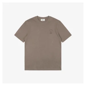 Ami Heart Logo Embossed Short-Sleeve T-Shirt Khaki