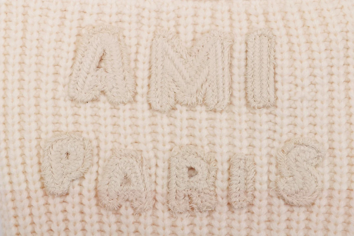 Ami Wool Cardigan with Red-Hem Heart Letter Logo