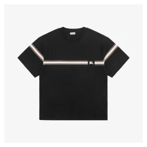 BBrry Horizontal Stripe Knight Logo Embroidery Short-Sleeve Shirt Black