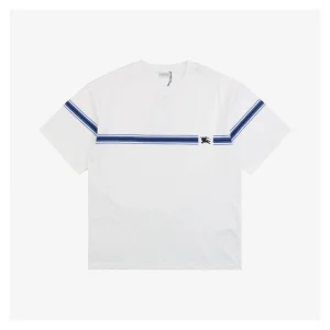 BBrry Horizontal Stripe Knight Logo Embroidery Short-Sleeve Shirt White