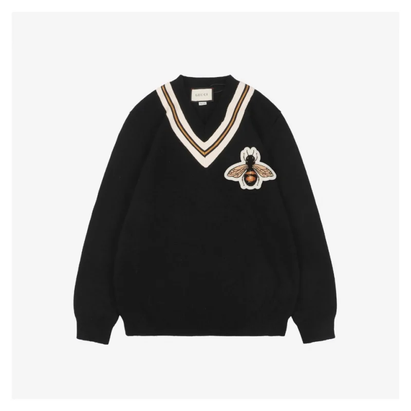 Bee Embroidered V-Neck Sweater