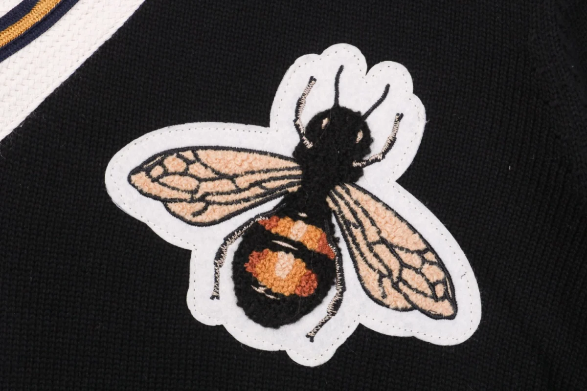 Bee Embroidered V-Neck Sweater