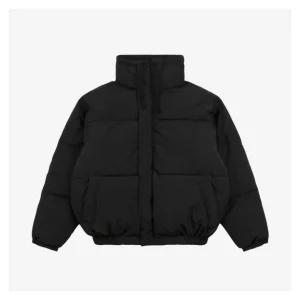 Essentials Double-Stitch Stand Collar Puffer Jacket Black