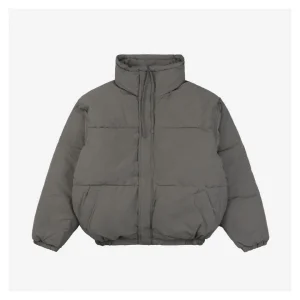 Essentials Double-Stitch Stand Collar Puffer Jacket Grey