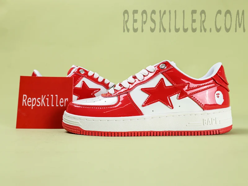 A BATHING APE BapeSta Patent Leather Red White