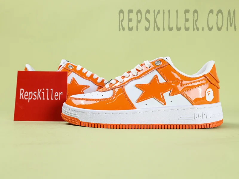 A BATHING APE BapeSta Patent Leather Orange White