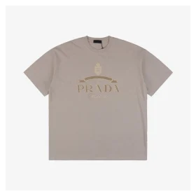PD Crown Crest Embroidered Lettering Short-Sleeve T-Shirt Beige