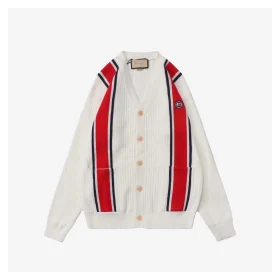 Red and Blue Web Jacquard Knit Cardigan Jacket