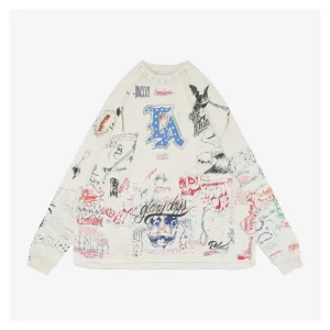 Saint Michael LA Diamond All-Over Graffiti Print Long-Sleeve Shirt