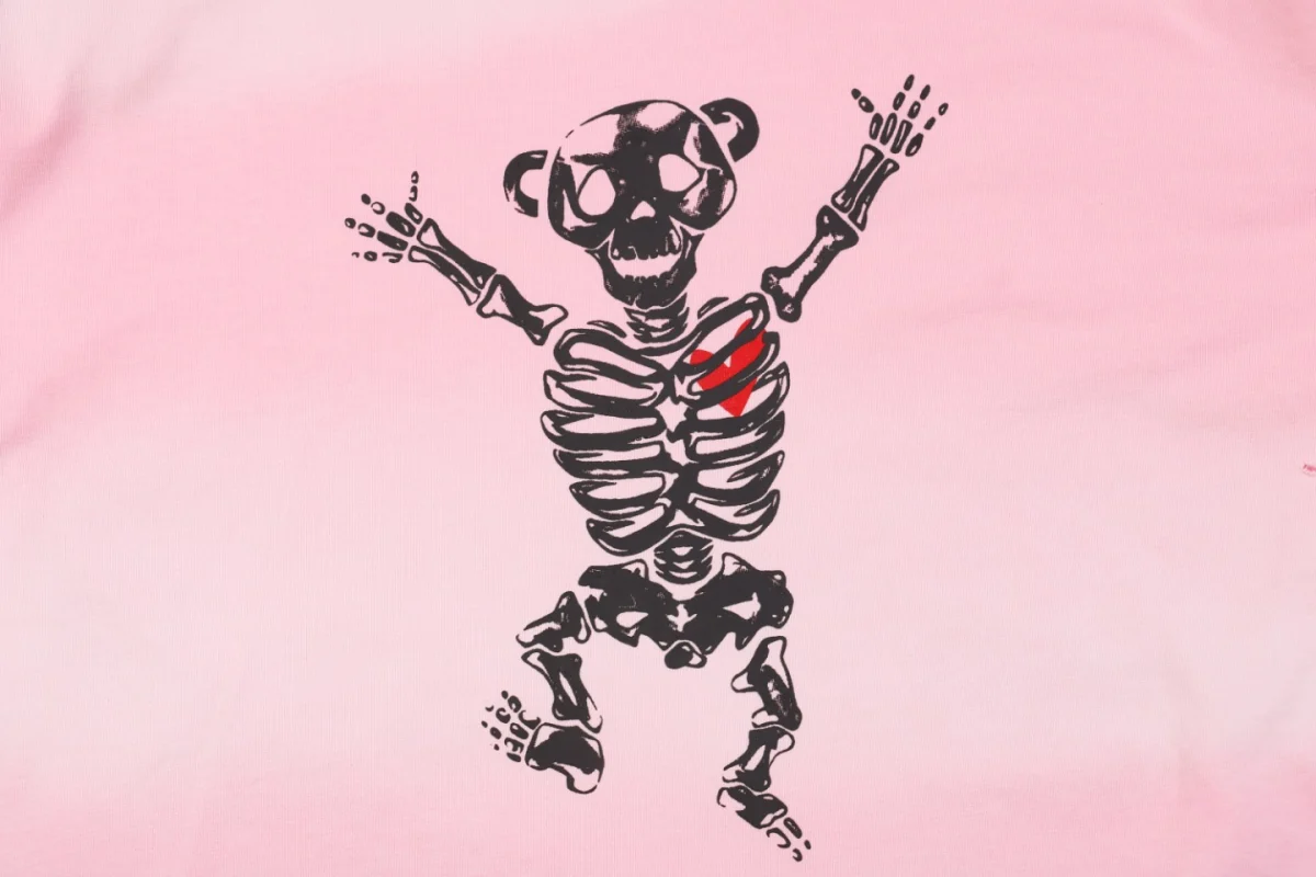 We11done Skeleton Raised Hands Bear Print Shirt Pink