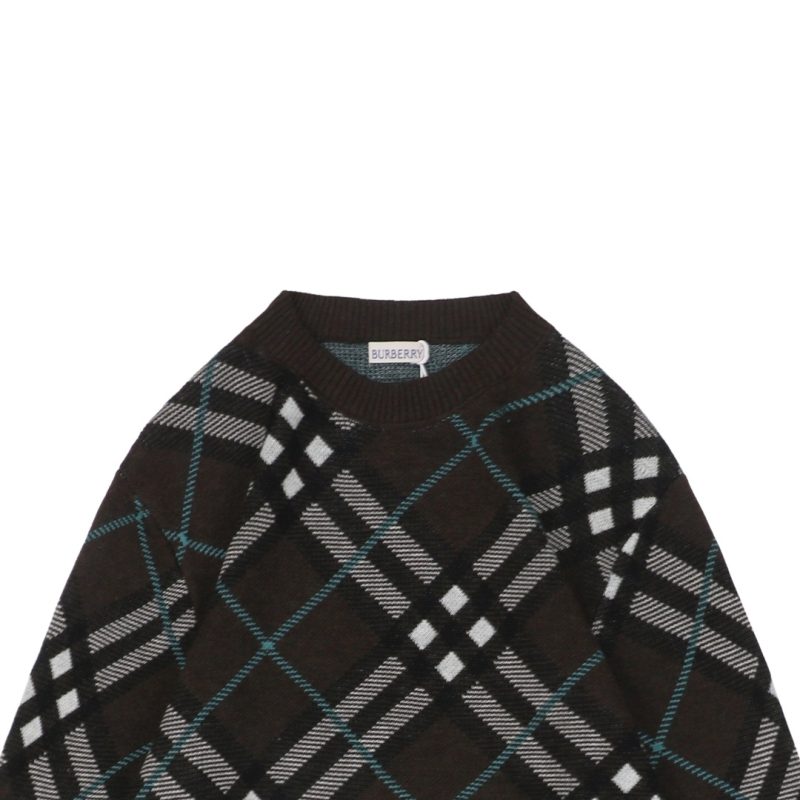 BBrry Diagonal Plaid Round Neck Sweater - Image 4