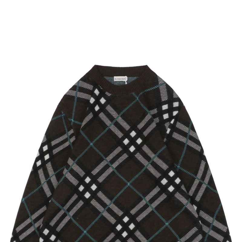 BBrry Diagonal Plaid Round Neck Sweater - Image 3