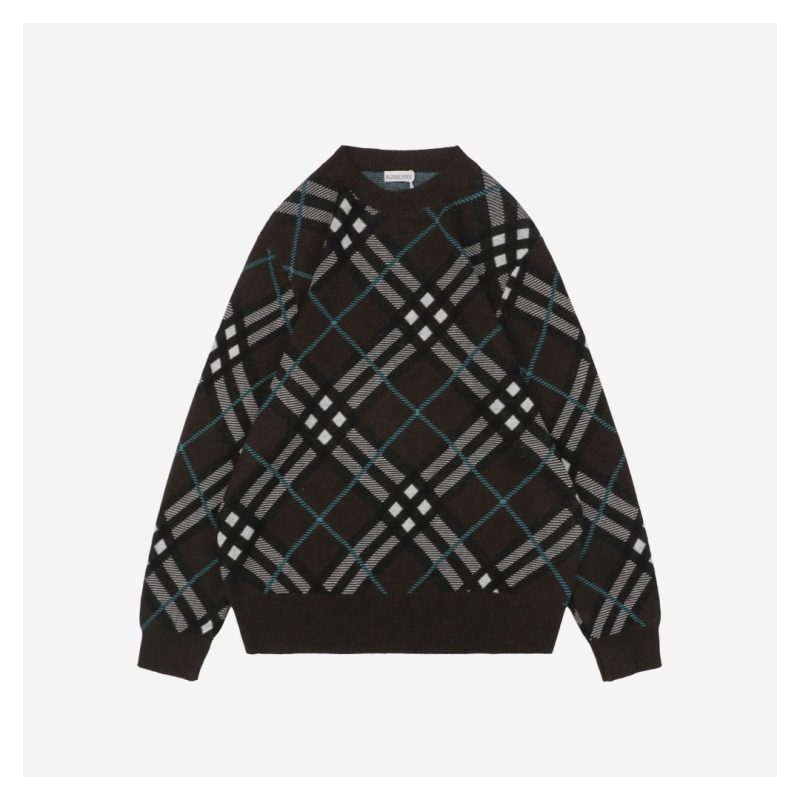 Burberry 24Fw Diagonal Plaid Round Neck Sweater