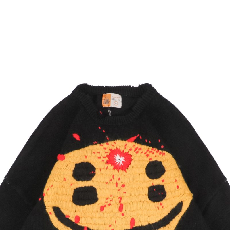 Saint Michael Four-Eyed Smiley Hand-Embroidered Crewneck Sweater - Image 3