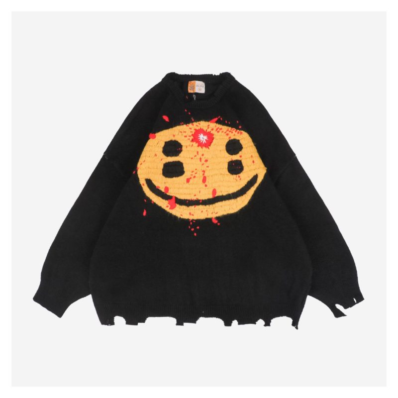 Saint Michael Four-Eyed Smiley Hand-Embroidered Crewneck Sweater