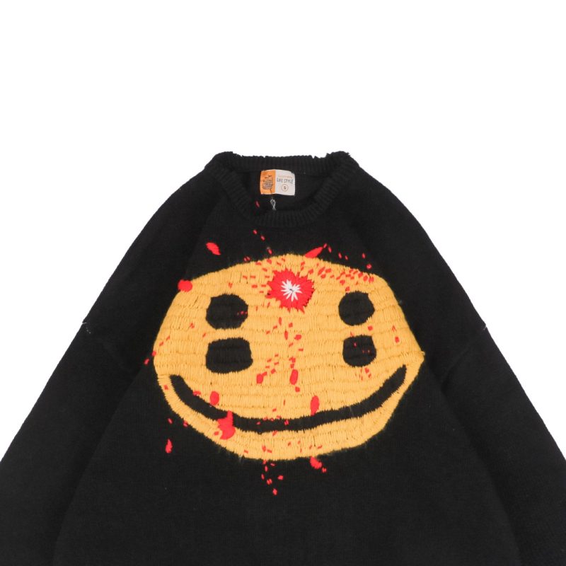 Saint Michael Four-Eyed Smiley Hand-Embroidered Crewneck Sweater - Image 2