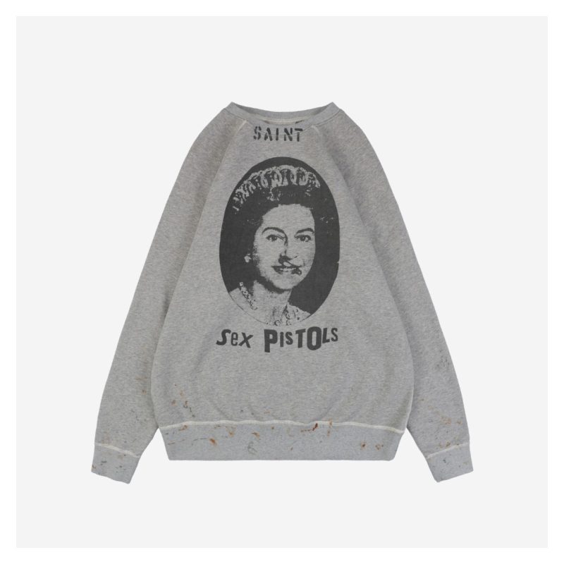 Saint Michael 24FW Queen Elizabeth Distressed Print Crewneck Sweatshirt