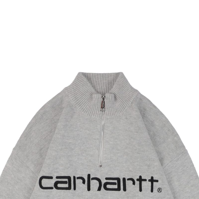 Carhartt Lettering Half-Zip Sweater Grey - Image 3