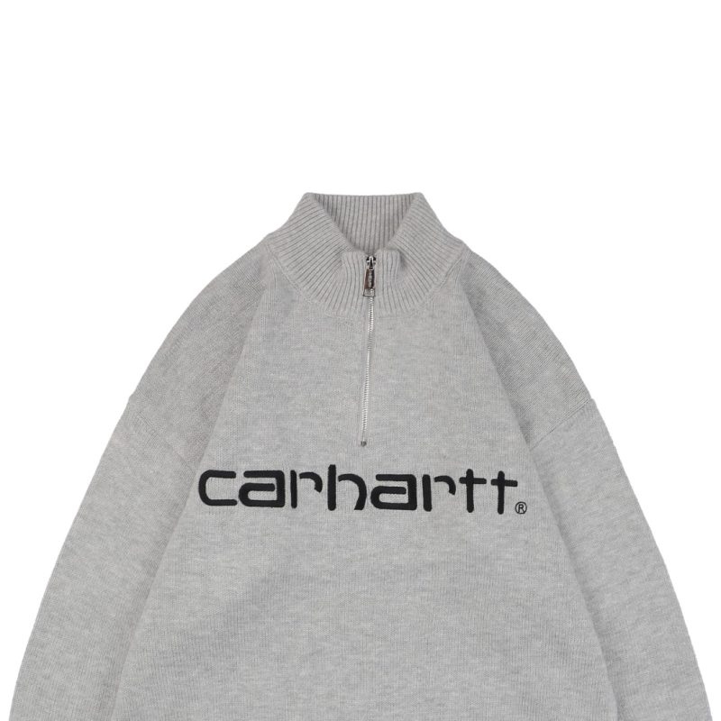 Carhartt Lettering Half-Zip Sweater Grey - Image 2