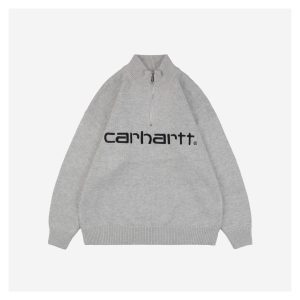 Carhartt Lettering Half-Zip Sweater Grey