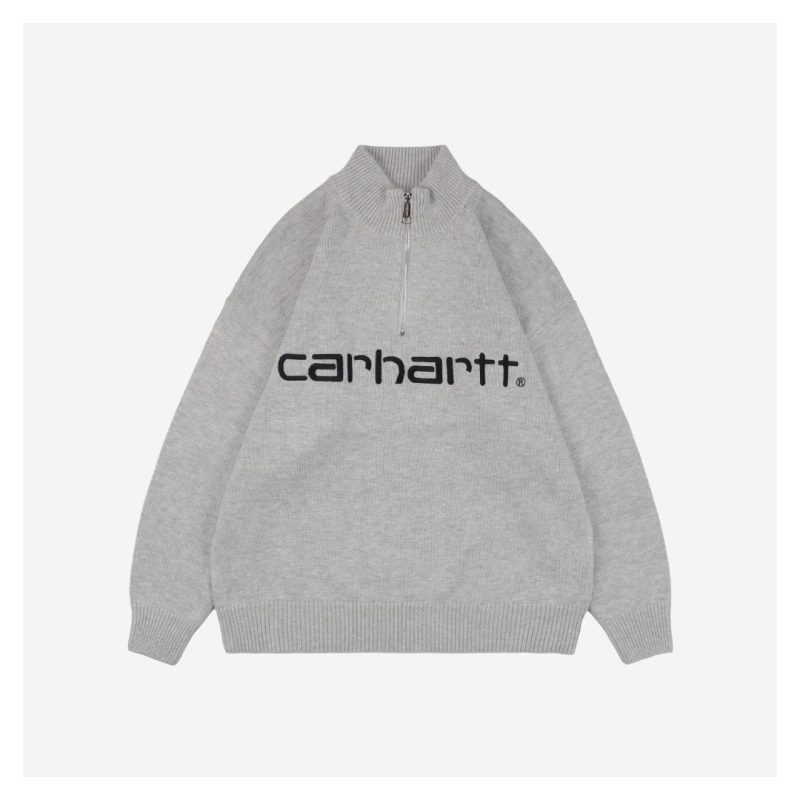 Carhartt Lettering Half-Zip Sweater Grey