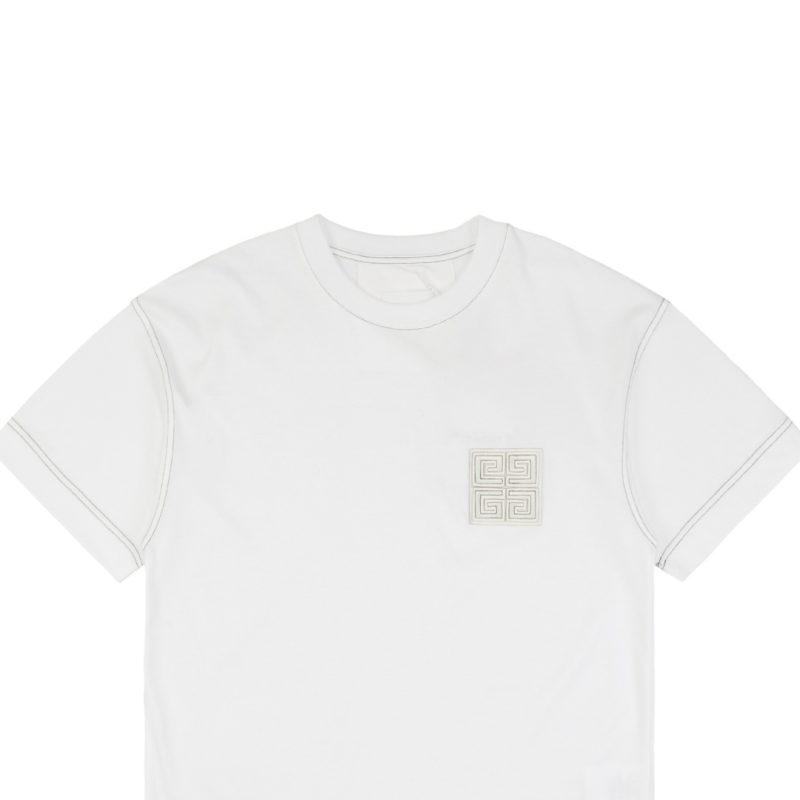 Givenchy Contrast Stitch Leather Embroidery Short-Sleeve Shirt White - Image 2