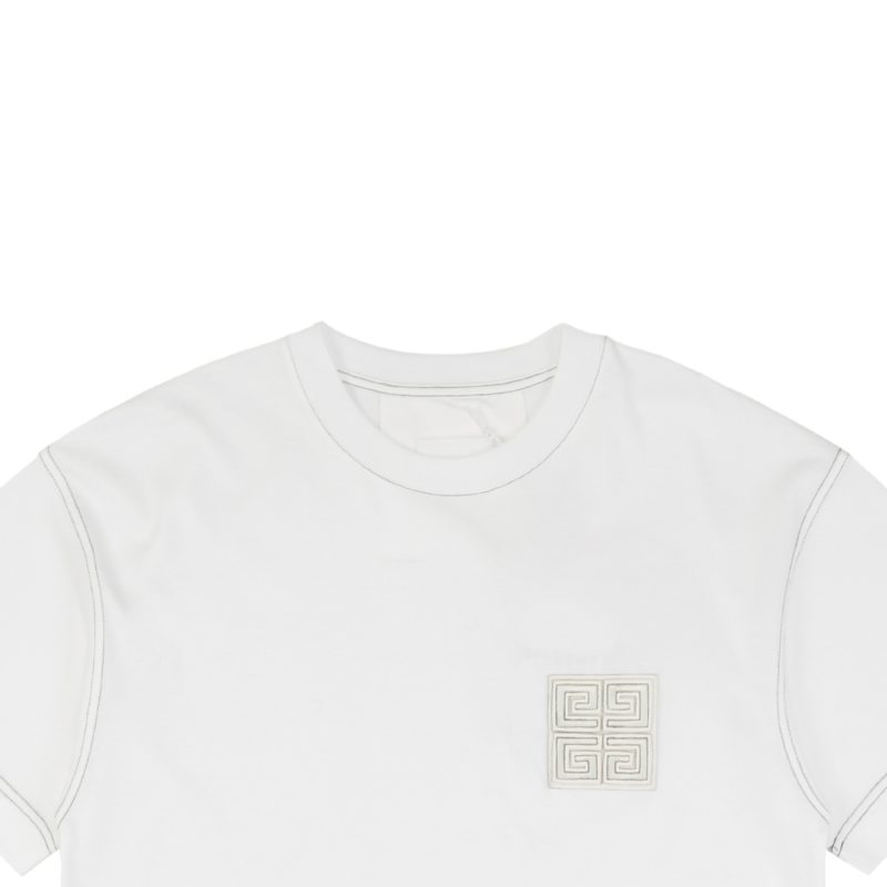 Givenchy Contrast Stitch Leather Embroidery Short-Sleeve Shirt White - Image 3