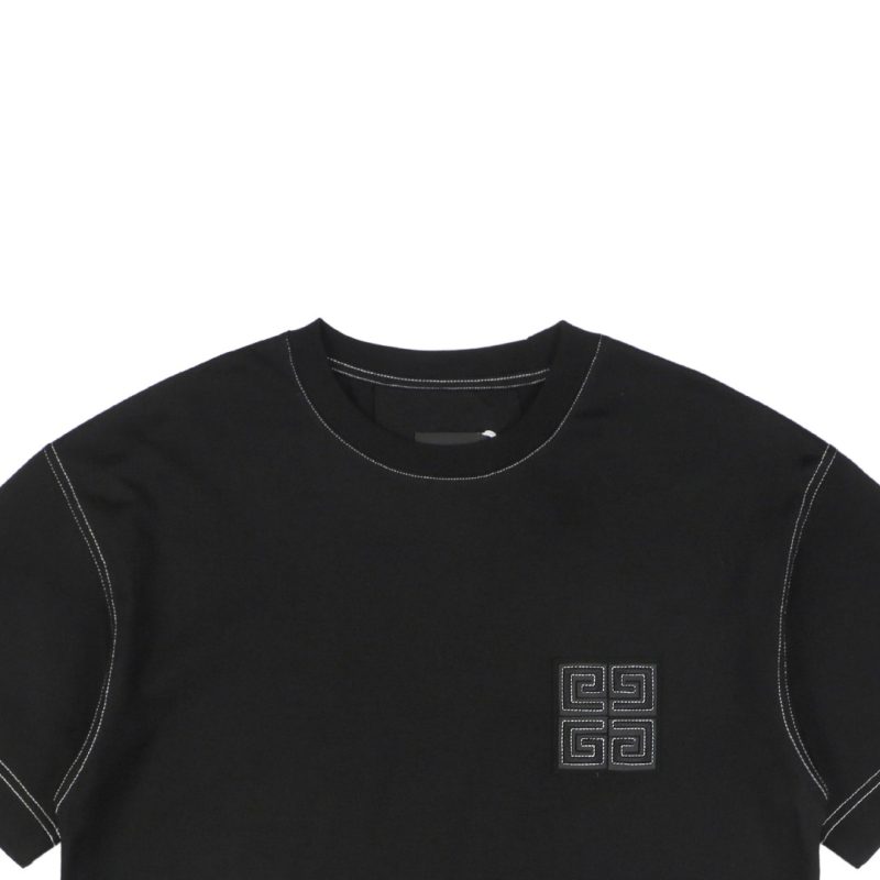 Givenchy Contrast Stitch Leather Embroidery Short-Sleeve Shirt Black - Image 3