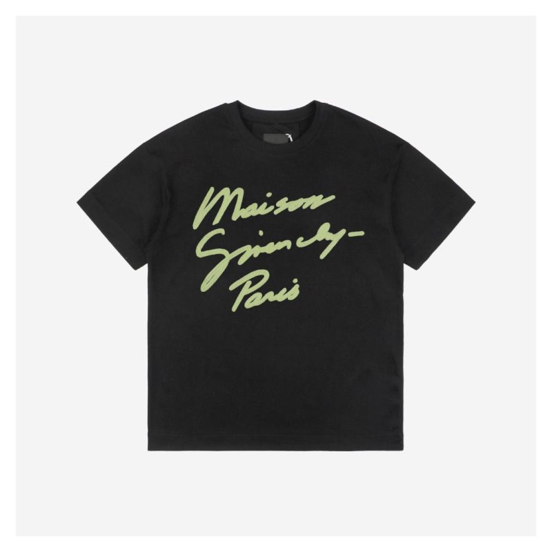 Givenchy Cursive Green Letter Embroidery Short-Sleeve Shirt