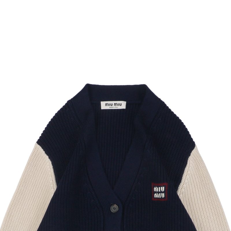 Miu Miu Small Logo Blue and White Color-Blocked Cardigan Sweater - Image 3