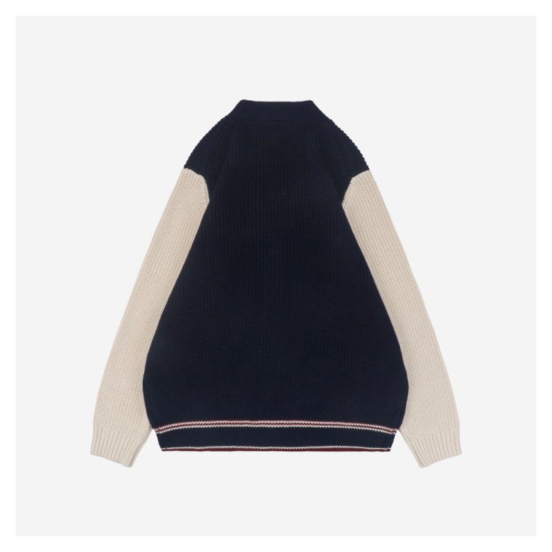 Miu Miu Small Logo Blue and White Color-Blocked Cardigan Sweater - Image 4