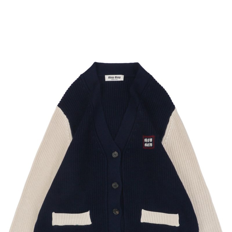 Miu Miu Small Logo Blue and White Color-Blocked Cardigan Sweater - Image 2