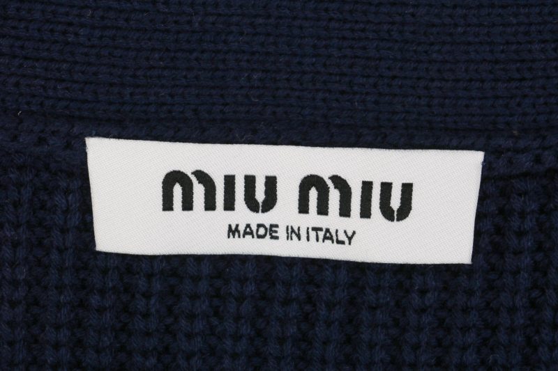 Miu Miu Small Logo Blue and White Color-Blocked Cardigan Sweater - Image 5